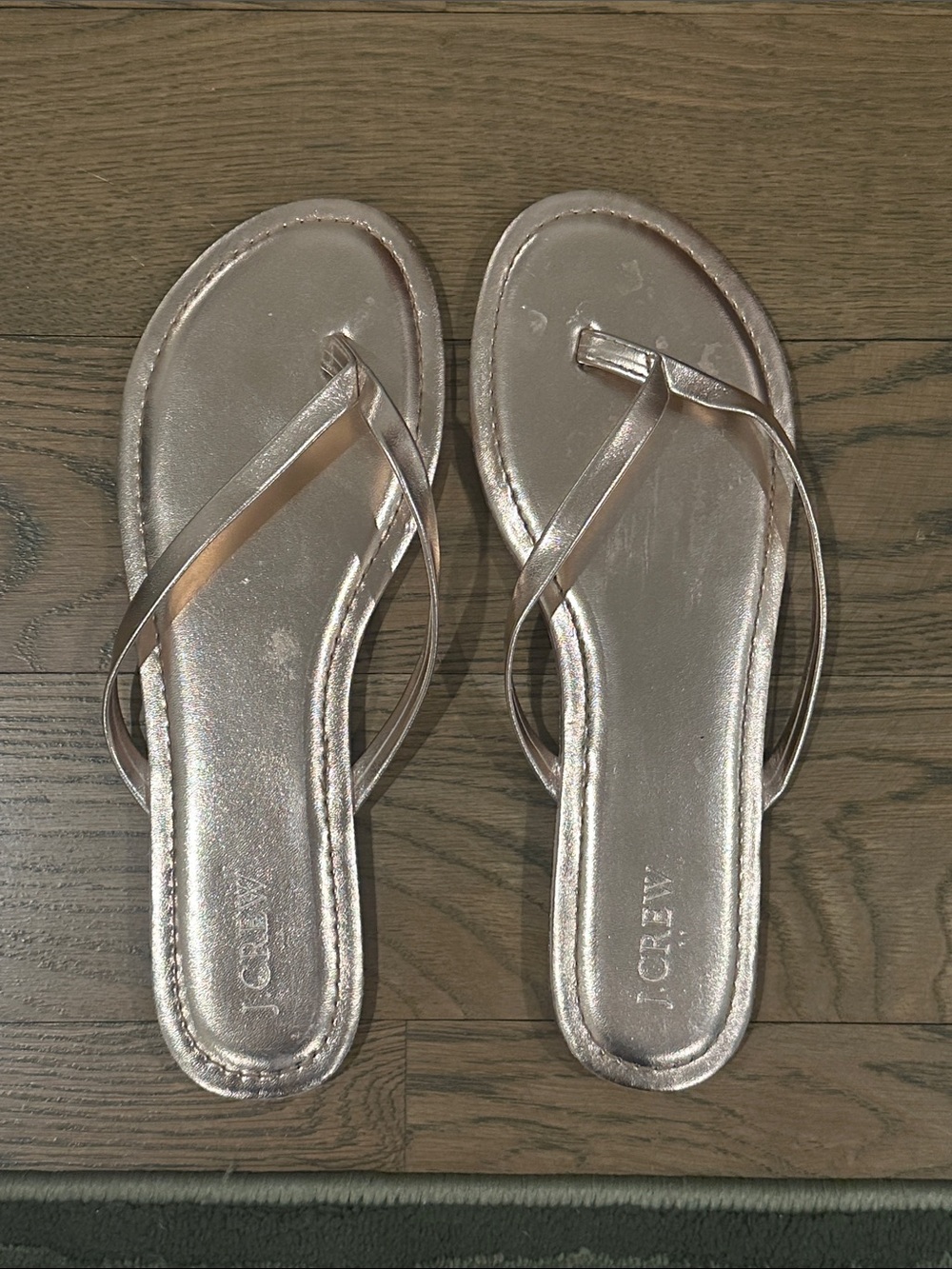 J. Crew Metallic Rose Gold Slim-Strap Flip Flop Sandals